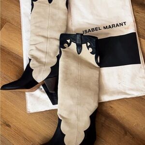 Isabel Marant Two-Tone Black and Cream Heeled Boots